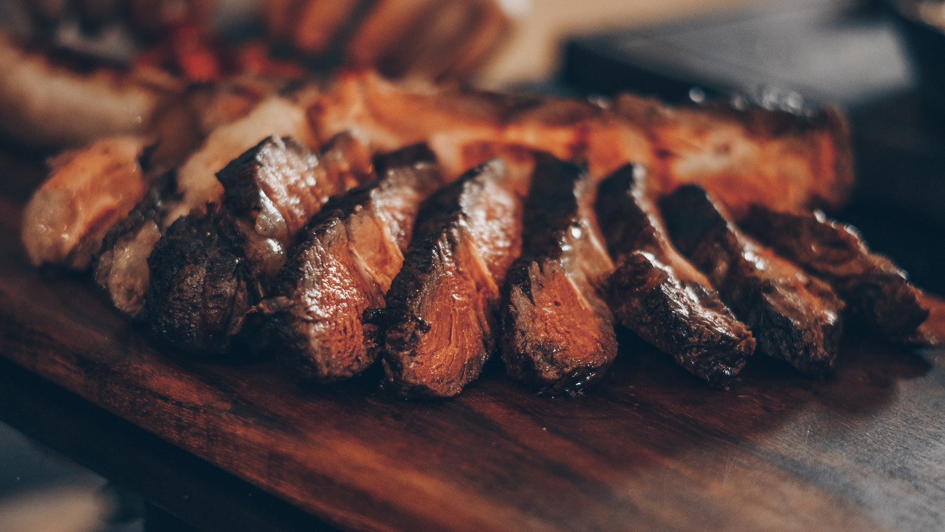 Beef slices on a cutting board