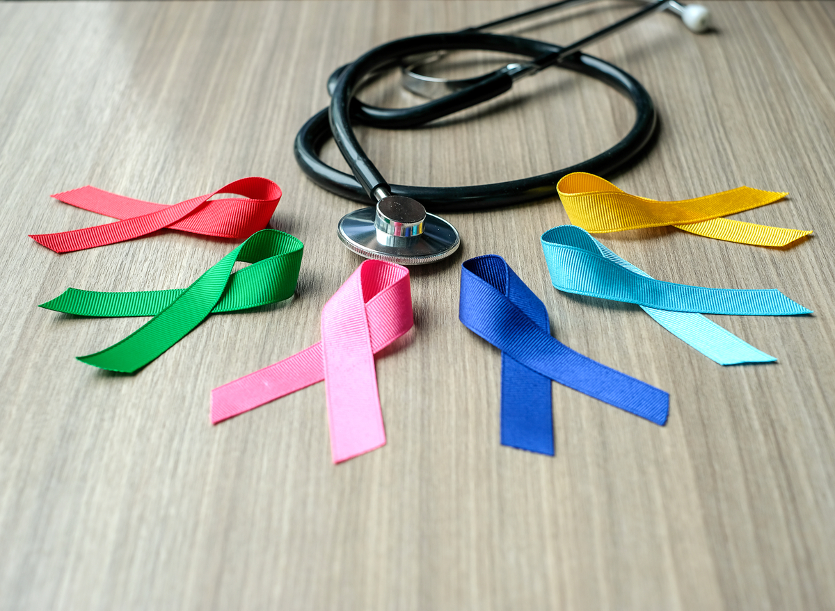 stethoscope and cancer awareness ribbons