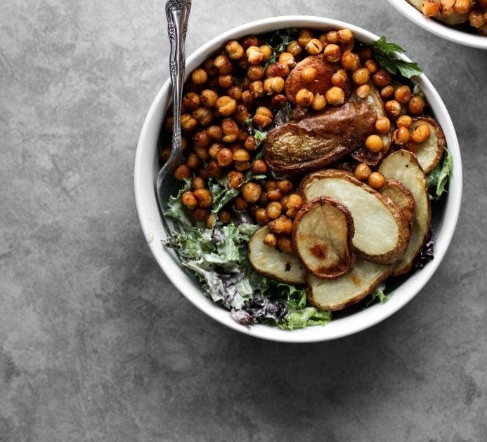 Vegan Roasted Potato and Chickpea Salad with Tahini Dressing