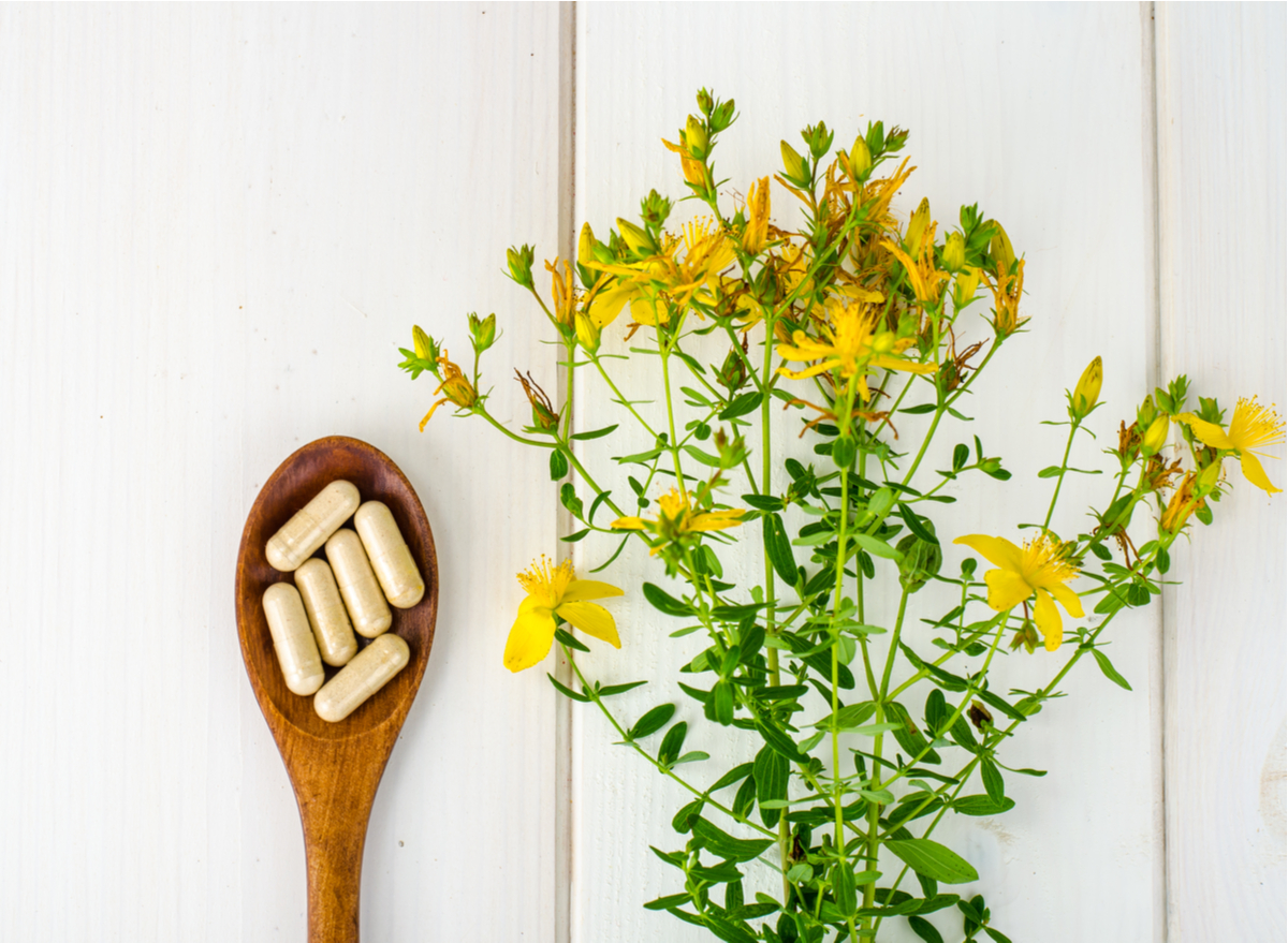 St.  St. John's wort and herbal capsules.