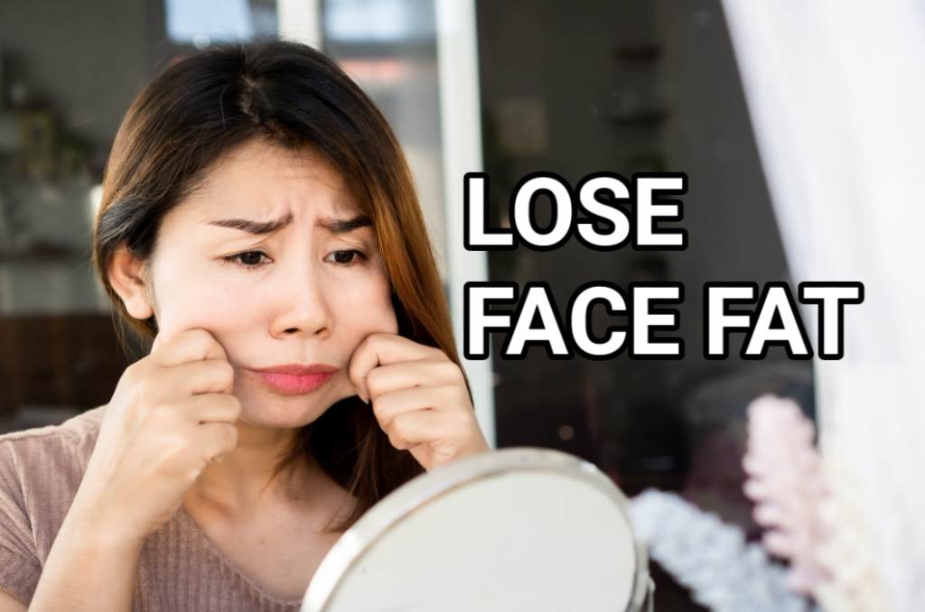 Woman doing facial exercises to lose face fat