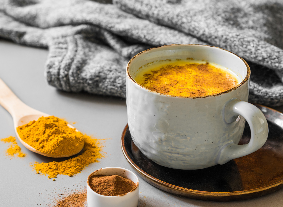 Turmeric latte with golden milk and cinnamon