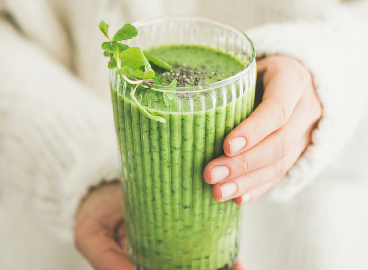 Green matcha smoothie with chia seeds