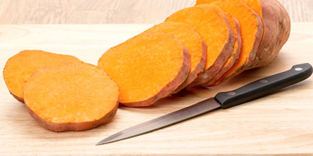 One sweet potato, sliced "Sweet potatoes add color and nutrition to a meal," said a health professional.  However, they can be high in calories, so "do not trust them to lose weight," said another health expert. 