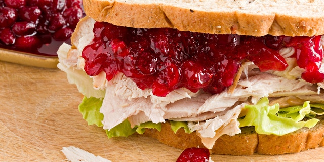 Shown here is a turkey and cranberry sandwich.  Blueberries, a superfood, are high in antioxidants and can help prevent disease.