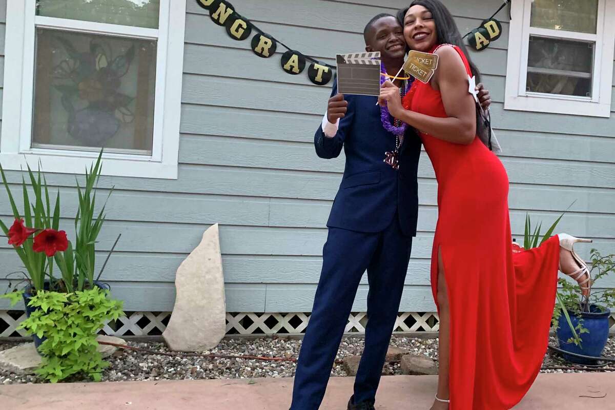 A family photo of Fred Harris, a nineteen-year-old with special needs, who was killed by an inmate in the Harris County Jail while being held there himself, with his sister, Asa, dressed up for a prom.