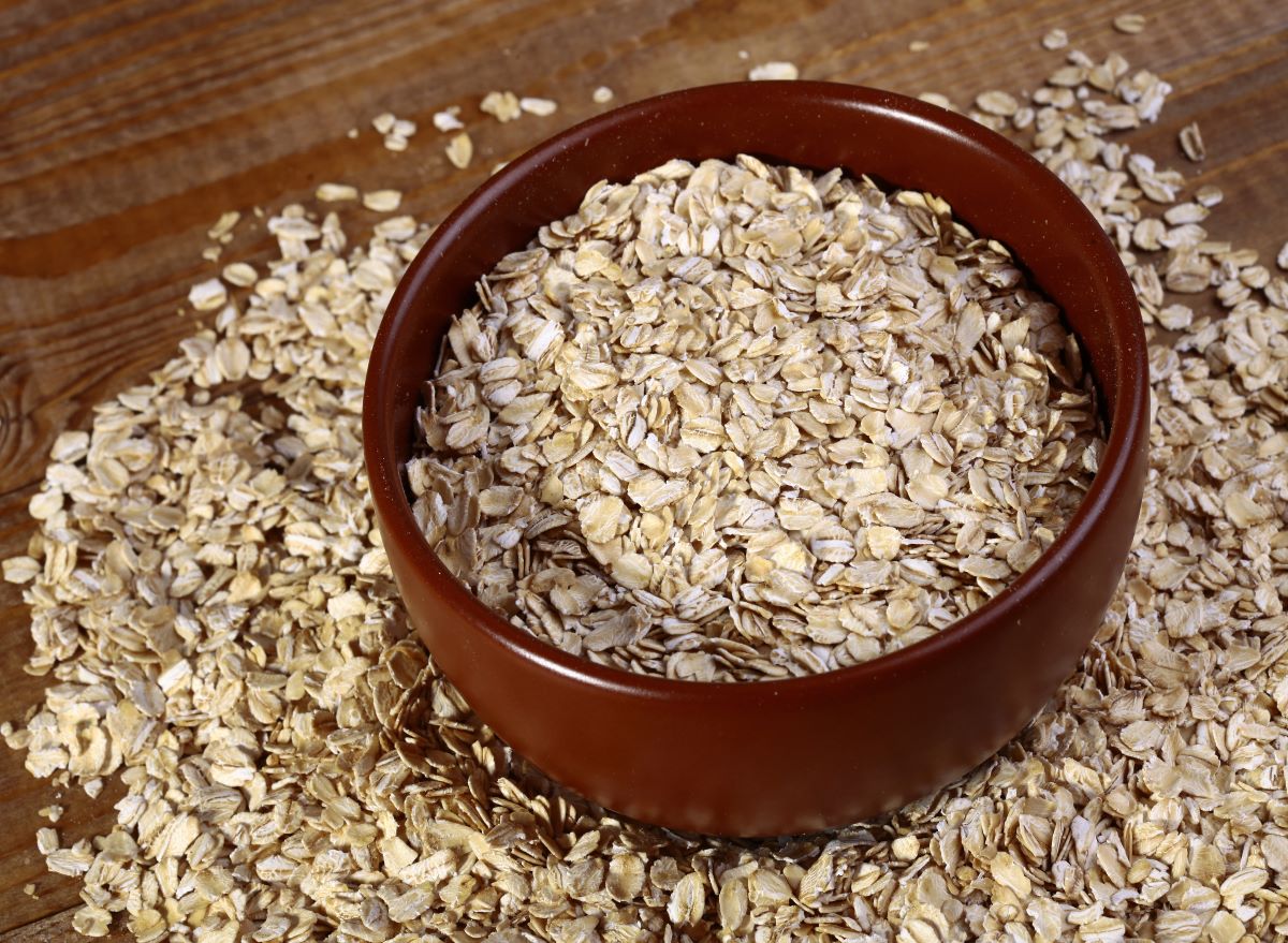 Oatmeal in a bowl and on the table