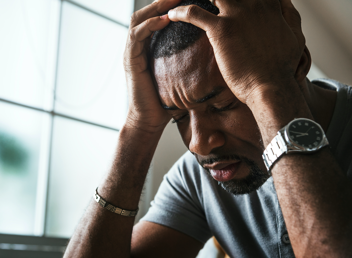 close-up of stressed man