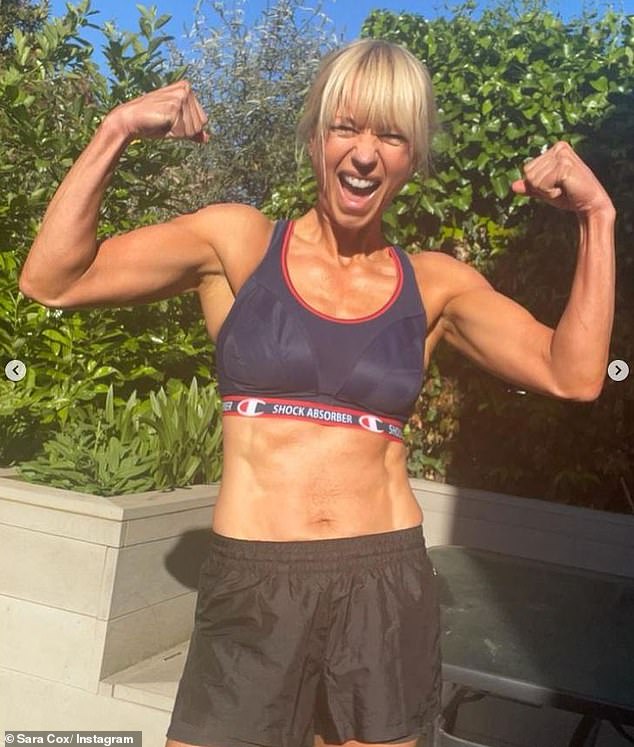 From drinking beer to lifting barrels: Former ladette Sara Cox, 47, showed off her incredible body transformation after a grueling 10-week training program on Instagram on Saturday.