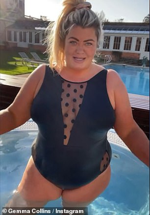 Pose: The TOWIE star looked sensational in the figure-hugging one-piece while spending her birthday at a spa and said she had been 'working out' and 'eating well'