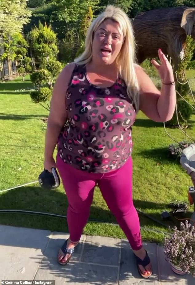 'If GC can do it, so can you!': Gemma Collins looked slimmer than ever on Monday as she worked out in the garden of her Essex home early at 7am