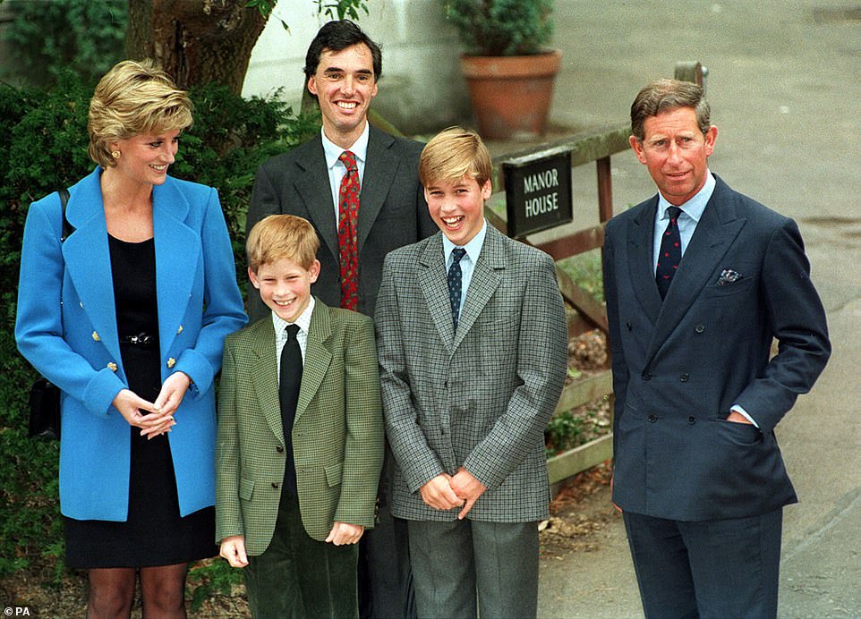 Prince William suffered the trauma of losing his mother in 1997. He is pictured with his family in 1995 on his first day at Eton