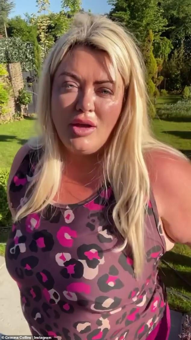 Outdoors: In the clip, the former Celebrity Big Brother roommate sweated it out in her lavish backyard with perfectly manicured lawns and a large elephant statue