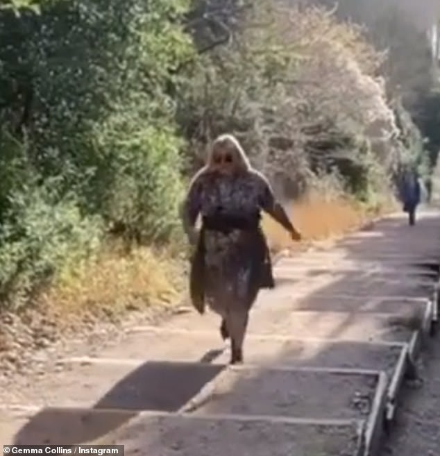 Keeping fit: On Sunday, Gemma shared a clip of herself walking up the steps at Cliveden House, Berkshire