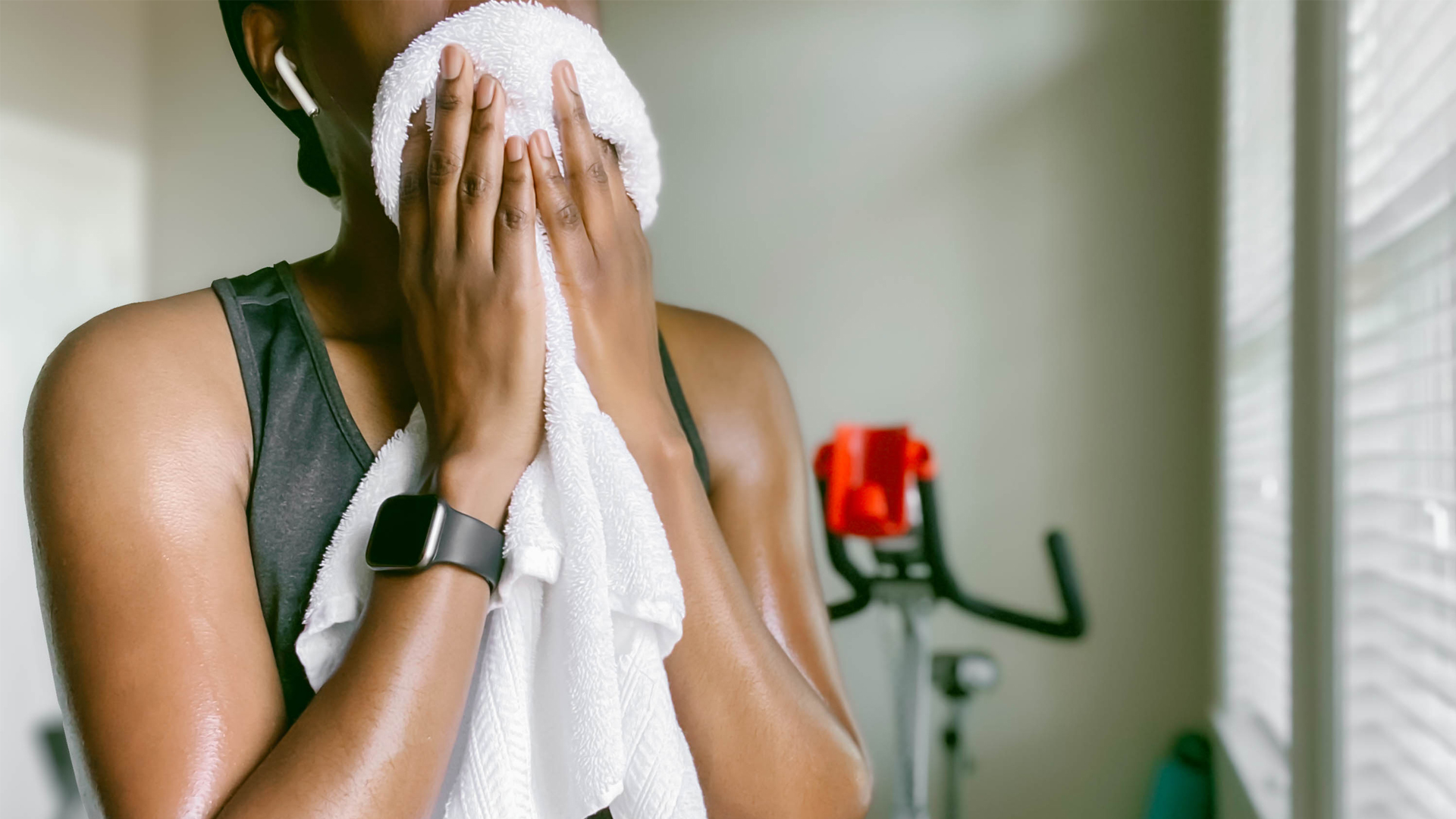 Image of woman after exercising on stationary bike